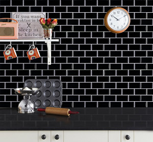 CH 254x286mm Premium Anti-Moisissure Étanche 3D Peel Stick Papier Peint Moderne Noir Métro Brique Carreaux Salle De Bains 1/10 Feuille Mur Noir - Product Image 3