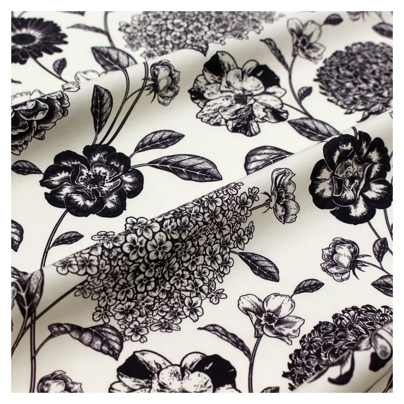 Chuxin textil al por mayor suave tejido Liberty London negro gran flor digital impreso 100 tela de popelina de algodón para camisas