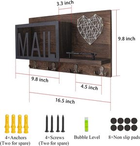 Portaoggetti in legno a parete con quattro ganci porta posta e organizzatore chiavi per uso domestico - Product Image 4