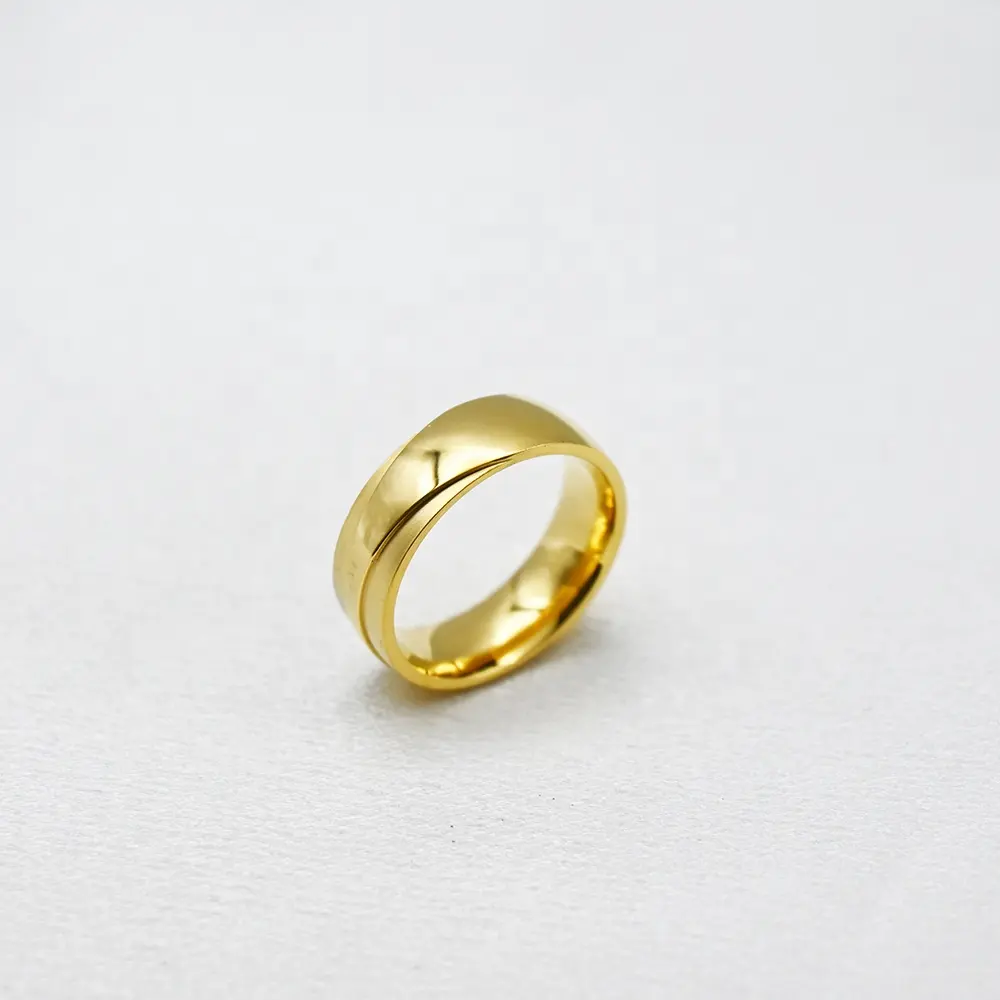 Custom Made Jewelry Women Men Neutral Style Classic Stainless Steel 6mm Wide Gold Plated Band Unisex Ring