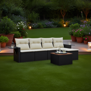 Conjunto de Sofás Modulares Grandes de Ratán PE Negro para Jardín, Muebles de Exterior Elegantes y Duraderos - Product Image 2