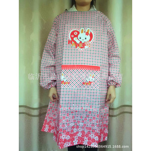 Tablier à manches en coton et lin à carreaux avec motif lapin, taille unique, pour la cuisine et l'usage domestique - Product Image 1