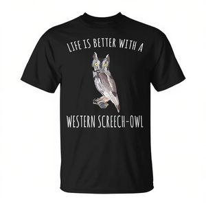 Camiseta Western Screech Owl con diseño para amantes de las aves, algodón negro, talla unisex para adultos - Product Image 2