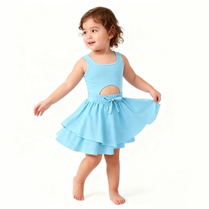 Vestido de Yoga <span class=keywords><strong>para</strong></span> Niñas, Sin Mangas, Cuello Cuadrado, Cintura Recortada, Lazo, Volantes en el Bajo, Logotipo Personalizado, OEM, ODM, MOQ Bajo, Envío Rápido - Product Image 4