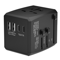 Adaptador de Enchufe Internacional con 2 Puertos USB y 2 Puertos Tipo-C, Adaptador de Viaje Todo en Uno, Cargador Mundial para EE. UU., UE, Reino Unido y Australia
