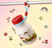 Botol minum termos mini anjing kartun lucu 360ml, terbuat dari stainless steel 304, dengan tali manik-manik, tahan panas dan dingin hingga 12 jam, untuk anak-anak