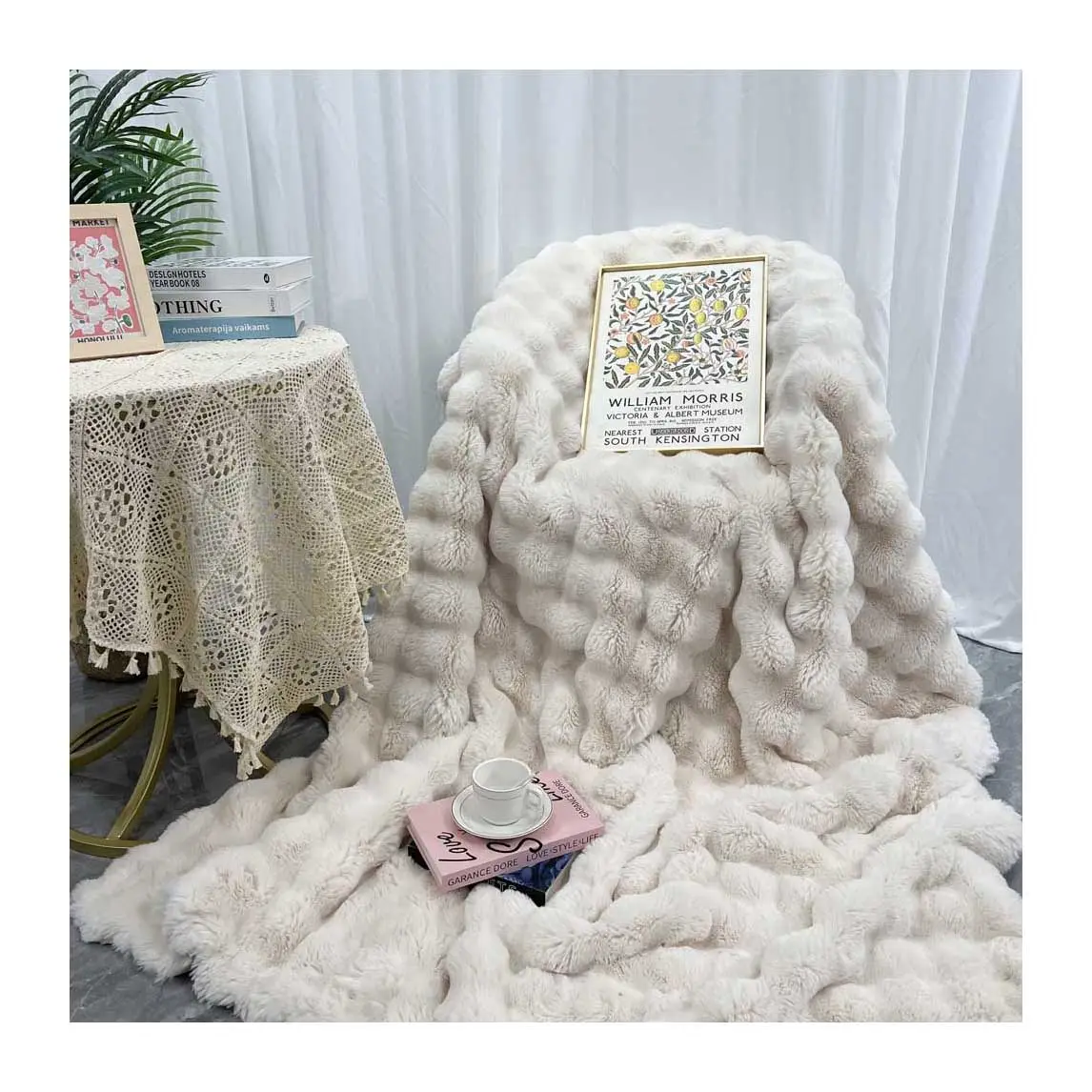 wholesale luxury custom double sided fluffy cozy bubble rabbit faux fur throw blanket
