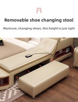 Lit intelligent multifonctionnel moderne et minimaliste en cuir et bois avec rangement et chargeur de téléphone, disponible en tailles King et Queen