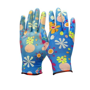 Sunnyhope Thirteen aguja nitrilo suave impreso guantes de jardín y equipo de protección guantes de trabajo