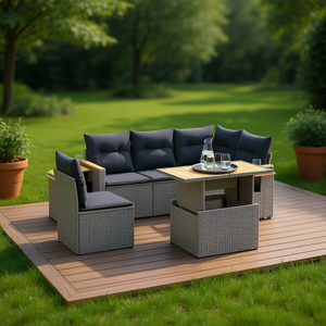 Ensemble de canapé de jardin en rotin PE gris D0100XFUXHP, 4 places, accoudoirs réglables, mobilier d'extérieur, design contemporain - Product Image 2