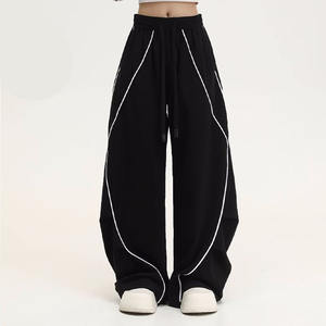 Pantalon de survêtement pour homme sur mesure à rayures, ample, coupe droite, jambe large, taille élastique, mi-longueur, en molleton coloré, décontracté - Product Image 2