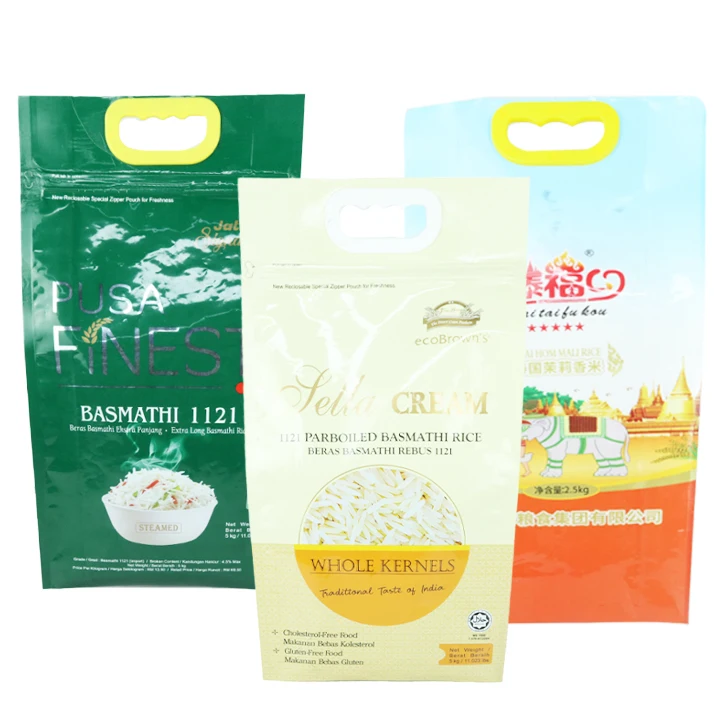 Пакеты для риса Basmati 1, 2, 5, 10, 25 кг, нейлоновые полиэтиленовые пакеты из алюминиевой фольги с ручкой для упаковки риса