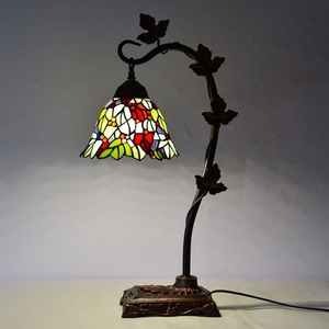 LongHuiJing Tiffany-Style 8Inch Cone Shade AC Powered Handcrafted LED Stained Glass Lampshade Desk Light Resin <b>Base</b> Flexible - Product Image 2
