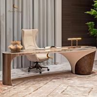 Bureaux de direction incurvés de luxe en bois massif avec plateau en marbre, chaises de bureau de direction, mobilier de bureau sur mesure