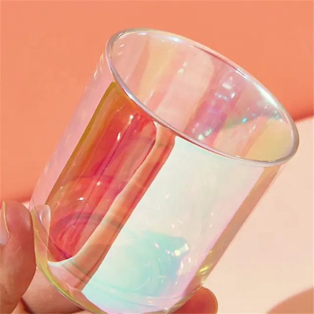 空の虹色の透明な電気メッキキャンドルガラス瓶卸売10オンス