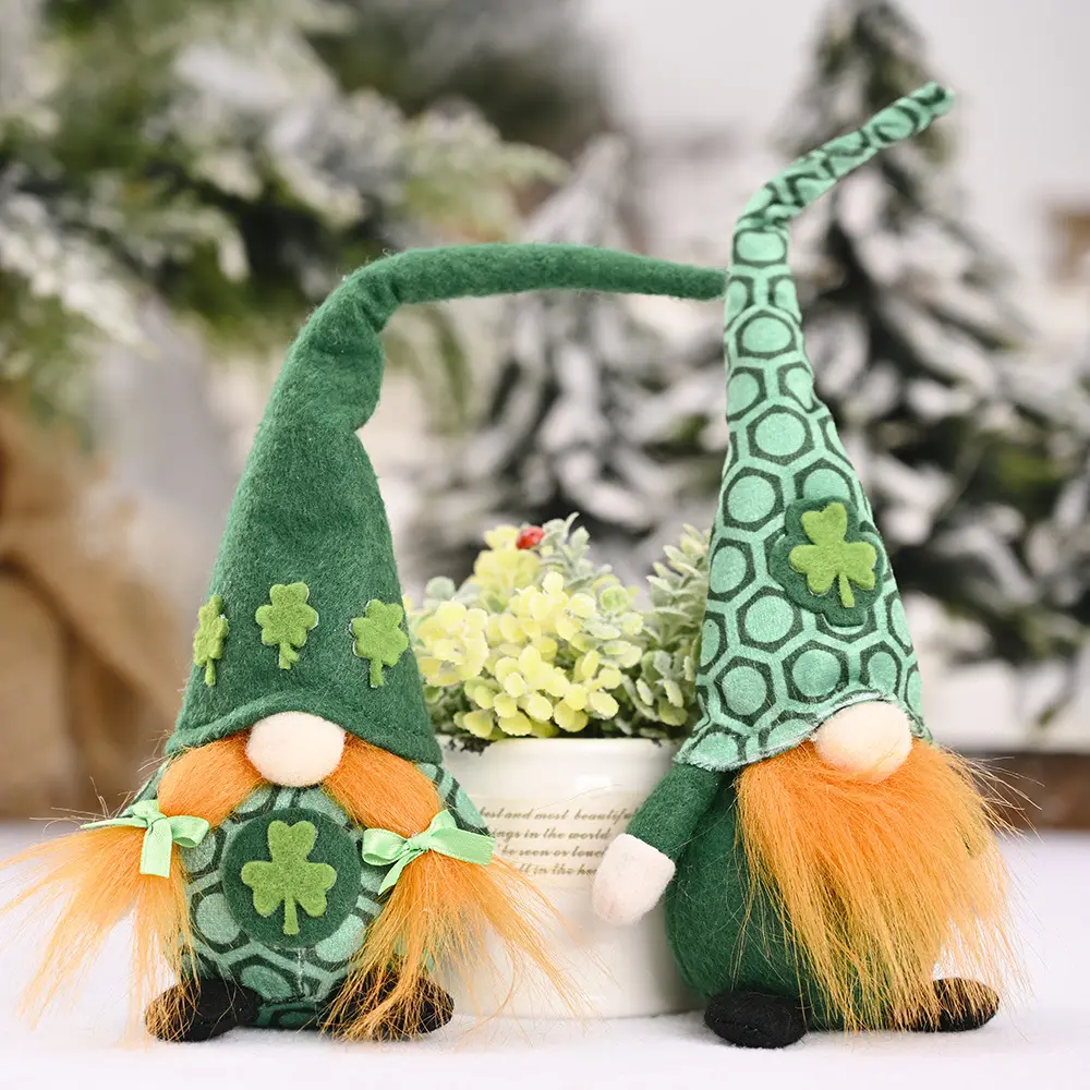 2024 St Patrick's Day Party Decorations Lucky Irish Gnomes Plush with Shamrock for Saint Patrick's Day Celebration