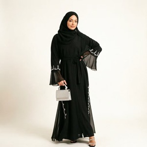 Abaya <span class=keywords><strong>Nera</strong></span> con Perle per Donne, <span class=keywords><strong>Abbigliamento</strong></span> Islamico Modesto Aperto - Product Image 5