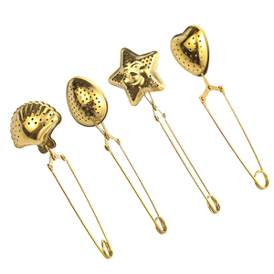 Custom Eco-Friendly Reusable Portable Tea <b>Infusers</b> Wholesale Stainless Steel Gold Tea Strainer with Handle - Product Image 1