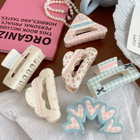 Jepit Rambut Gingham Pastel Kawaii, Jepit Rambut Akrilik Bentuk Hiu Manis untuk Aksesoris Rambut Wanita