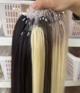 Precios al por mayor doble dibujado cabello indio crudo 6d extensiones de cabello de plumas 100 cabello humano virgen