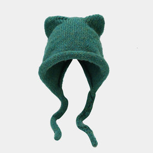 Herbst Winter Warmer Gehörschutz Strick mütze Designer Logo Acryl Katzen ohren Mütze <span class=keywords><strong>Hand</strong></span> gezeichnet 3D Stickerei Brief Charakter - Product Image 4