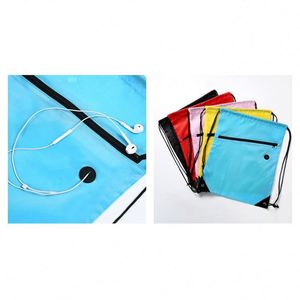 Wholesale 210D Polyester <b>Backpack</b> Bag Logo <b>Drawstring</b> Sports Gym Storage With Zipper for Shopping Custom Promotional Gifts - Product Image 6