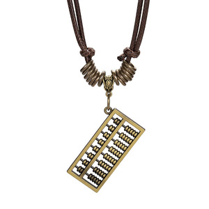 Collier unisexe créatif avec pendentif abaque chinois et ciseaux, en cordon de chanvre ciré, bijou cadeau pour hommes et femmes - Product Image 1