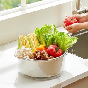 2 in 1キッチン2ピースドレインコリアンダー多機能排水バスケット果物を保存野菜プラスチック排水バスケット洗濯用 - Product Image 5