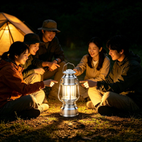 Lanterne LED d'extérieur vintage multi-mode à intensité variable en plastique, lampe de secours pour tente 70LM, rechargeable, base magnétique, commande tactile, indice de protection IP44