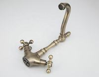 Robinet de cuisine rétro en laiton massif à double poignée, laiton antique, eau chaude et froide, 360° °   Bec pivotant - Fabrication sur mesure directe d'usine