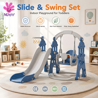 Aire de jeux multi-activités pour tout-petits avec panier de basket, marches faciles à monter, structure stable, toboggan et balançoire intérieurs pour enfants