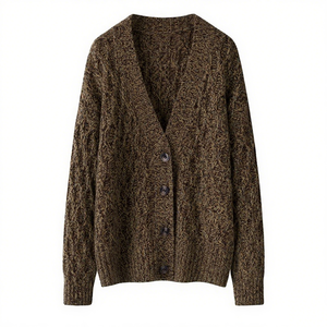 Áo len nữ OEM logo tùy chỉnh 100% len nguyên chất dày dặn, áo khoác len dài, cardigan nữ, áo len len rộng rãi nữ - Product Image 1