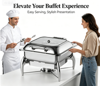 Plat de service de luxe 6L en acier inoxydable, chauffe-plat à vapeur pour buffet, corps détachable, couvercle en verre, idéal pour la restauration