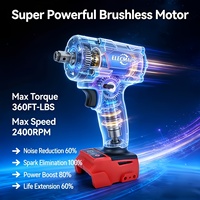 Clé à chocs professionnelle sans fil 18V 430N.m à couple maximal, moteur sans balais, batterie lithium-ion, 1/2 pouce, 2400 tr/min, portable