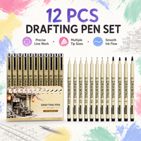 Ensemble de 12 stylos à dessin noirs, plusieurs tailles de pointes, stylos fins pour le dessin, l'illustration, l'écriture, l'art
