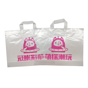 Custom clear white Pink printed logo PE recyclable soft loop handles packaging Tote Business plastic personalised shopping bags