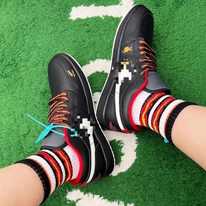 Chaussures de <span class=keywords><strong>basket</strong></span>-ball basses compatibles originales, blanc, noir, <span class=keywords><strong>rouge</strong></span>, bleu, unisexe, lacets plats flamme, bord bleu flamme 8 mm - Product Image 4