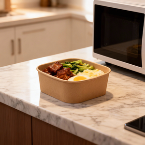 Tazón Desechable Rectangular/Cuadrado de Papel Kraft Marrón Personalizado en Varios Tamaños para Comer Cómodamente - Product Image 3