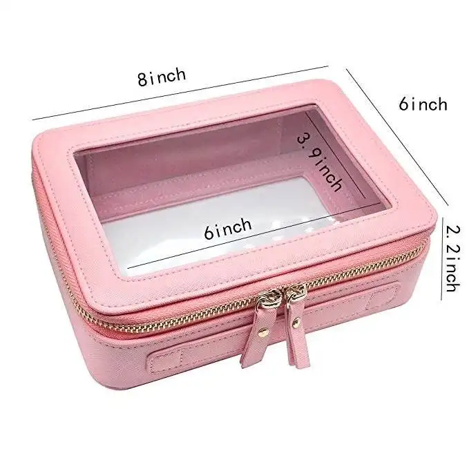 Small Makeup Train Case Travel Clear Makeup Bag Waterproof Cosmetic Boxes Organizer Women Leather Makeup Bag PU Leather Lady