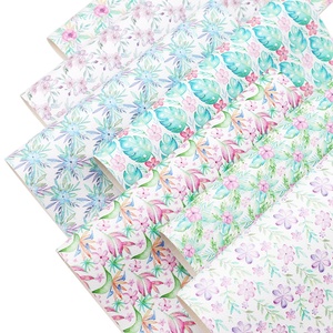 7 pièces/ensemble couleurs pastel fleur florale impression synthétique <span class=keywords><strong>imprimé</strong></span> <span class=keywords><strong>cuir</strong></span> Faux <span class=keywords><strong>cuir</strong></span> tissu feuilles Bundle pour arcs artisanat - Product Image 4