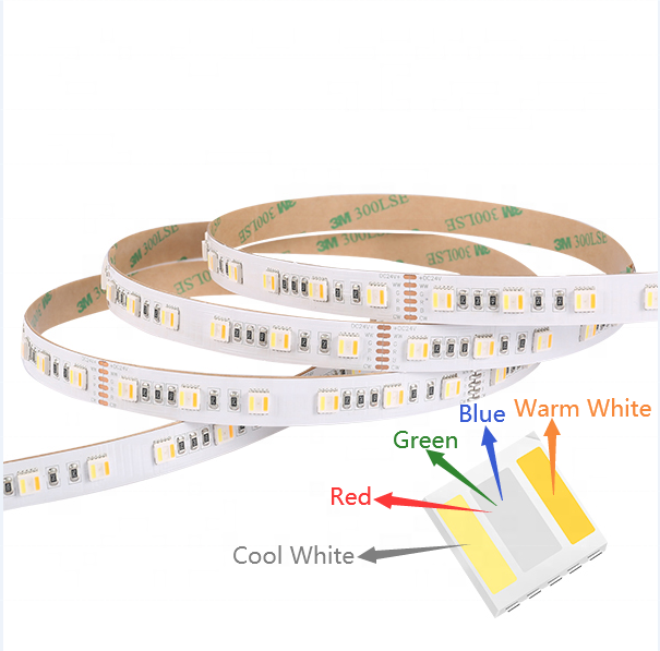 5in1 RGBWW LED Strip Flexible SMD5050 RGBCW LED Tape RGB CCT LED Lights with USB & NFC Connectivity Voice Control Copper Body
