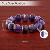 Bracelet en Améthyste Naturelle 16 mm, Grandes Perles Rondes de 8,5 Pouces, Élastique, Cristal de Guérison, Pierre de Naissance de Février, Bijou Tendance