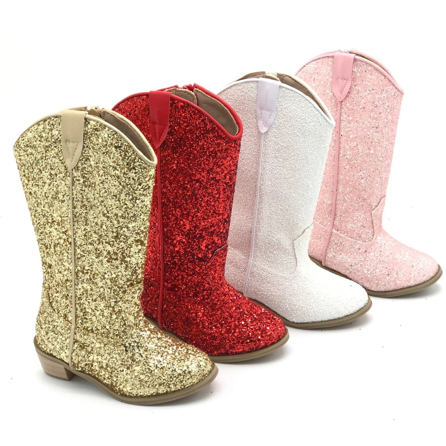 2022ใหม่แฟชั่น Cowgirls ตะวันตกรองเท้าขายส่งต่ำส้นฤดูหนาวเด็ก Glitter รองเท้าบูท