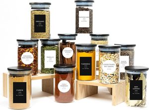 Hot Sale High Borosilicate Glass <b>Jar</b> Home and Kitchen Glass Storage <b>Jar</b> Glass <b>Spice</b> <b>Jar</b> with Black Bamboo Lid Set - Product Image 3