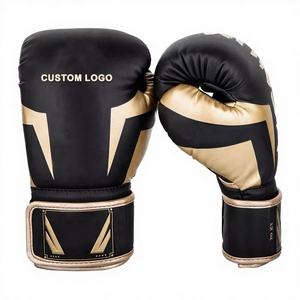 Gants d'entraînement professionnels noirs et dorés en cuir synthétique rembourrés pour la boxe et les entraînements de fitness - Product Image 2