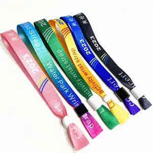 Gelang kunci kain pita warna-warni untuk gelang elastis klub dengan gesper plastik Woven gembok plastik pesta VIP