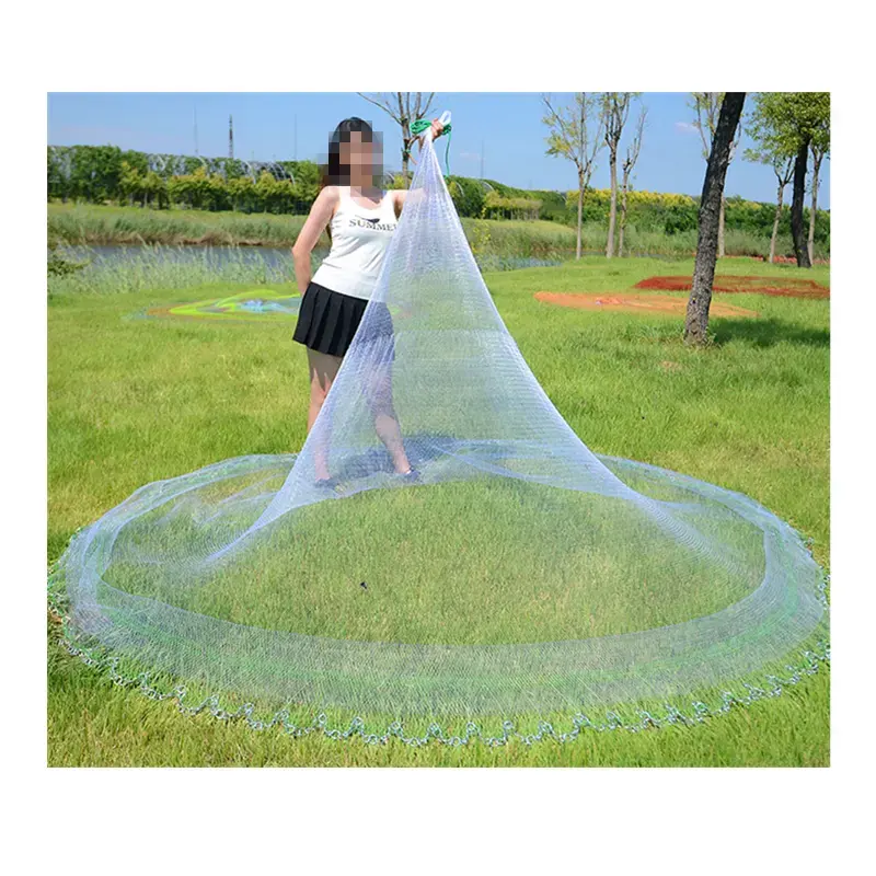 Filet de pêche de style japonais en nylon mono 10-20FT chaîne Cast Net grande poche inférieure lancer Cast Net Bas résille