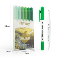 Kmay Lot de 6 stylos à base d'eau à K-687 double pointe Fineliner Pinceau à encre et pointes fines pour notes