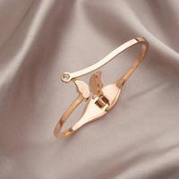 Bracelet papillon givré en acier inoxydable de style japonais et coréen pour femmes, plaqué or rose, accessoire de mode