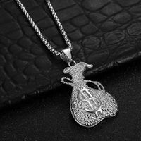 Collier pendentif sac à monnaie USD en acier inoxydable plaqué sous vide avec diamants, style hip-hop, vente en gros